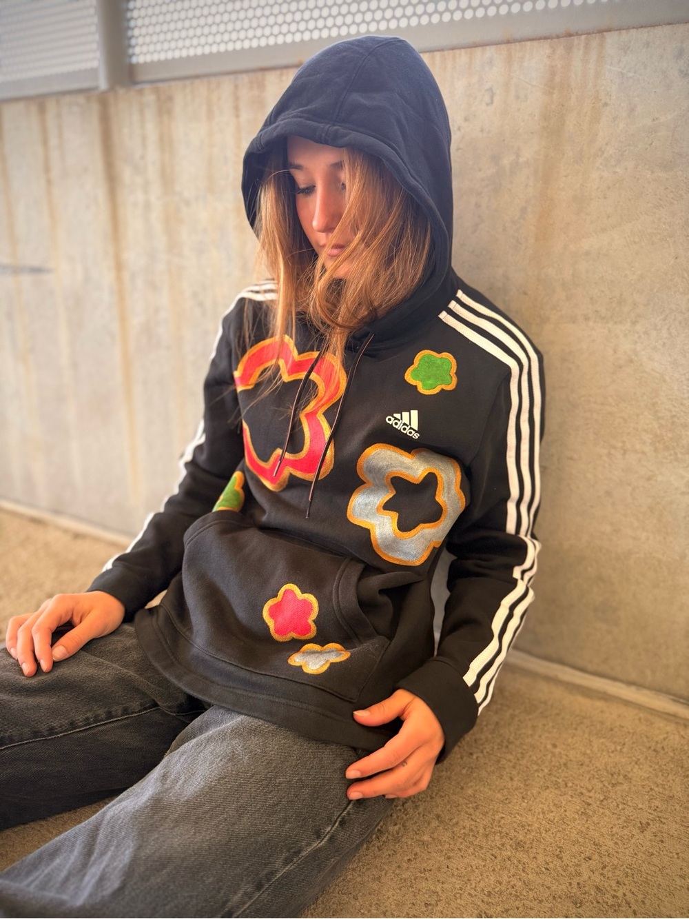 Adidas X Hello Love Black Metallic Flower Hoodie